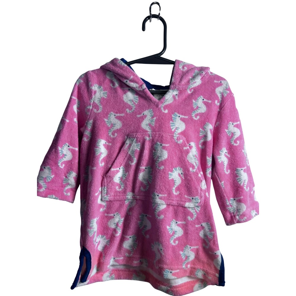 Pottery Barn Kids Hooded Cover-Up 12-18m Pink Seahorse Terry Cloth Baby Girl